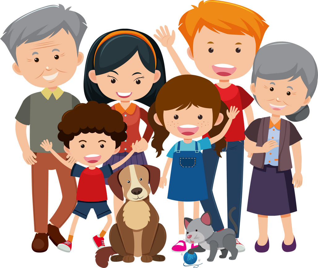 Members with Old People and Children on White Background